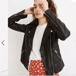 MADEWELL Washed Leather Motorcycle Jacket, BLACK SIZE XS